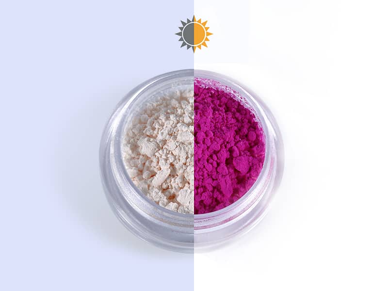 Pigmentos fotocrómicos que cambian de color al activarse con luz ultravioleta. - Kolortek